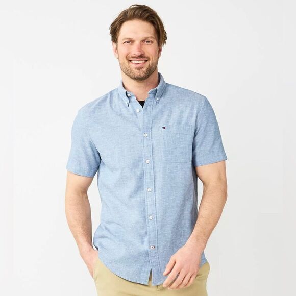 Men's Tommy Hilfiger Linen blend Custom-Fit Button-Down Shirt - Picture 2 of 11